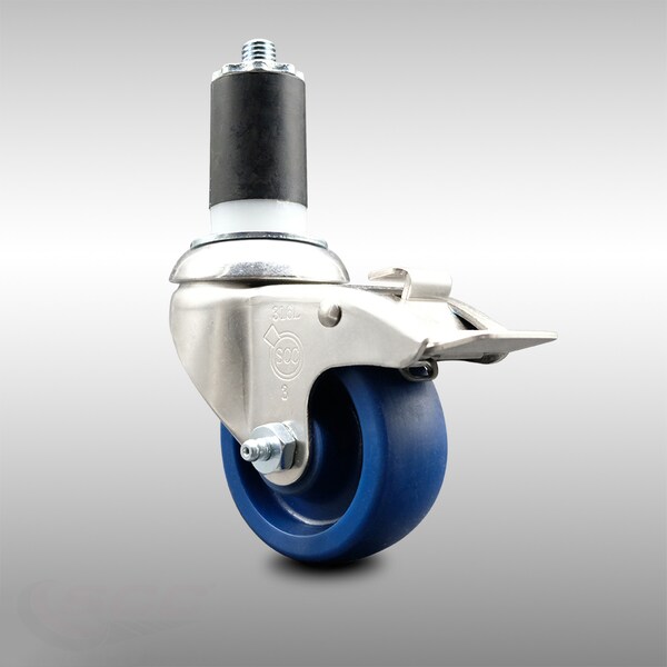 3 Inch 316SS Solid Poly Swivel 1-1/2 Inch Expanding Stem Caster Lock Brake SCC
